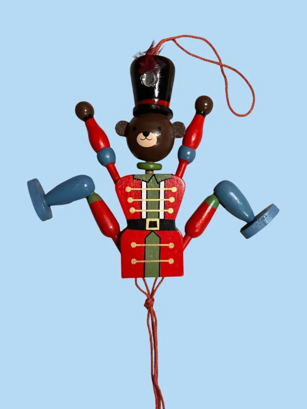 Wooden Bear Nutcracker Ornament With Pull String Mechanism